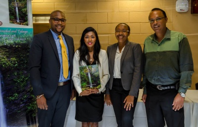 Mr. Adrian Winter, Advisor to the Minister of Tourism, Author, Annela Rajkumar, Dr. Acolla Cameron-Lewis, Head of Department Management U.WI.I and Mr. Michael Jattan, Secretary, Hikers Inc. (left to right)